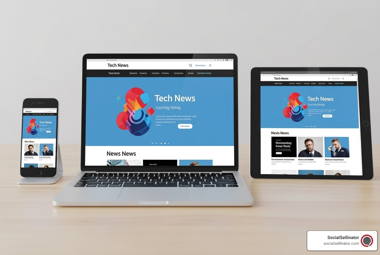 A seamless user experience across a laptop, tablet, and smartphone screen, showcasing responsive web design and consistent branding elements. The devices are arranged ergonomically, with a subtle glow emanating from the screens, indicating a vibrant digital presence. - digital brand agencies