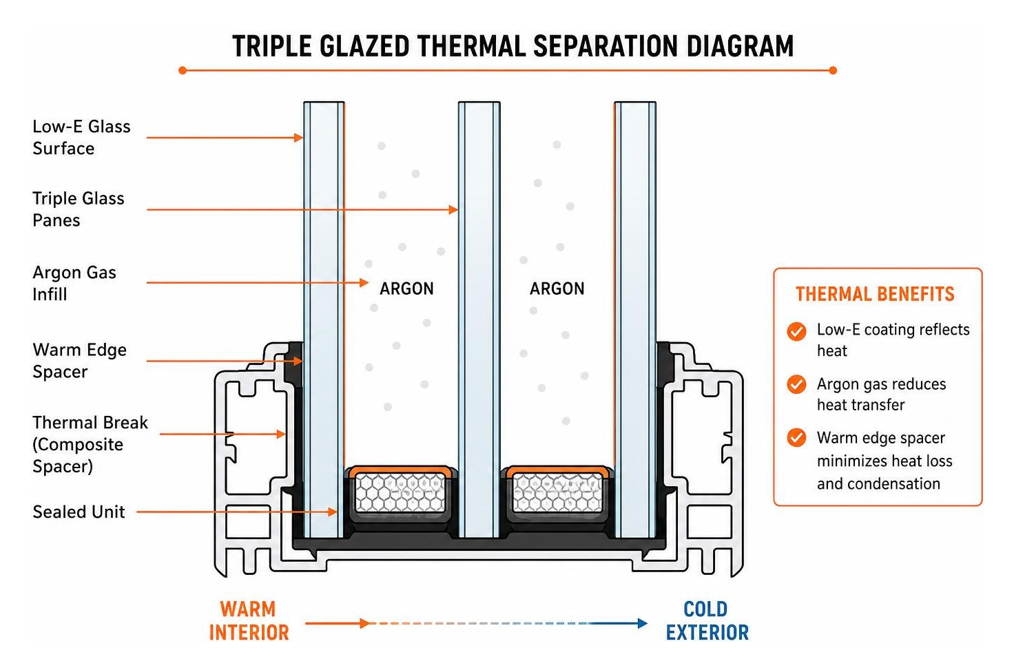 Triple glazed thermal separation diagram