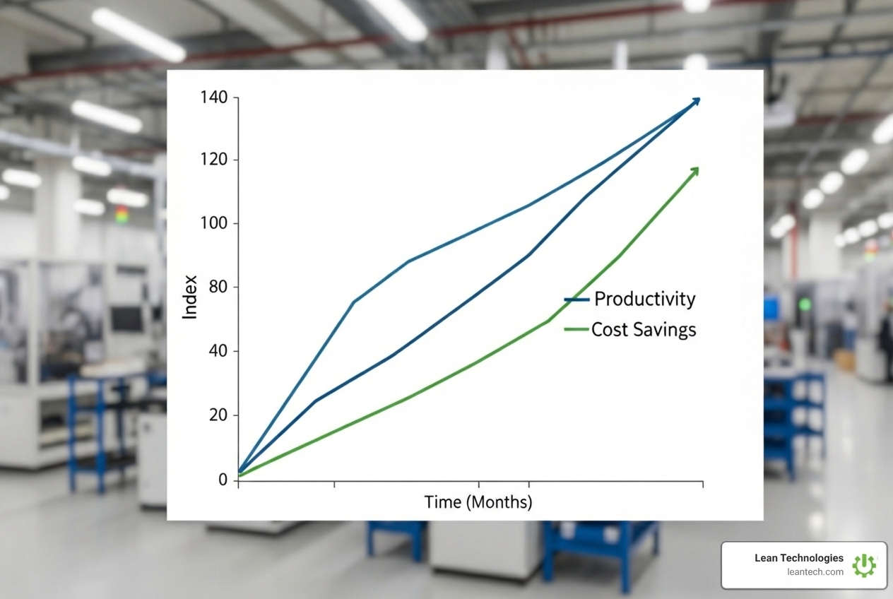 graph showing upward trends in productivity and cost savings - Custom manufacturing software