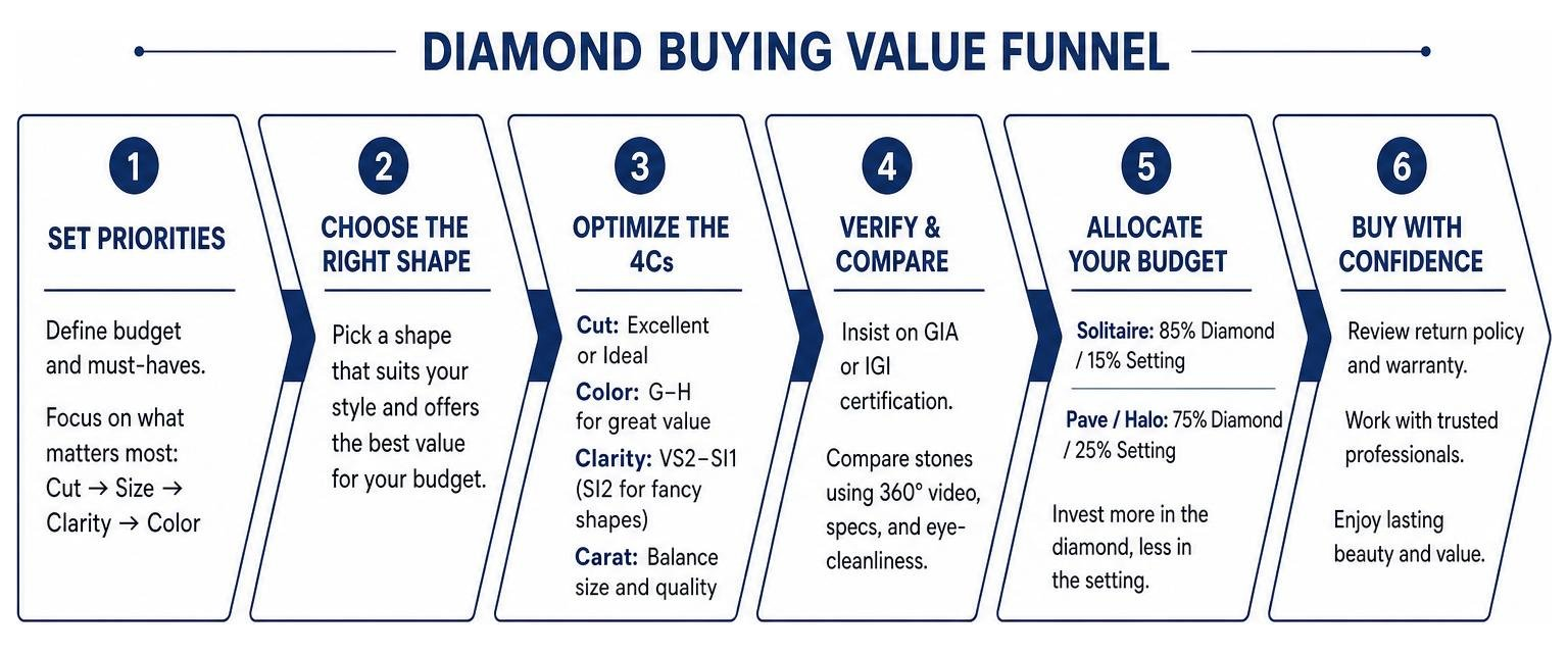 Diagram of the diamond buying value funnel Diagram of the diamond buying value funnel