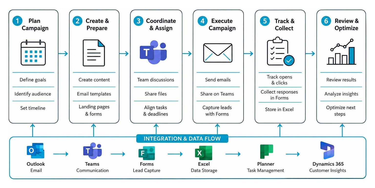 Native Microsoft 365 application collaboration workflow for campaign execution