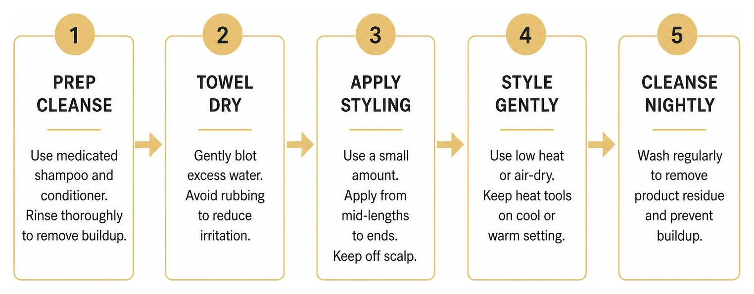 Step-by-step scalp-safe hair styling process diagram Step-by-step scalp-safe hair styling process diagram