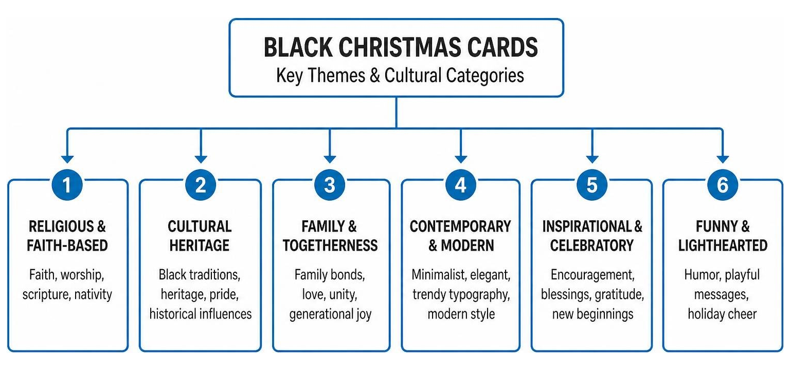 Diagram showing key holiday card themes and cultural categories
