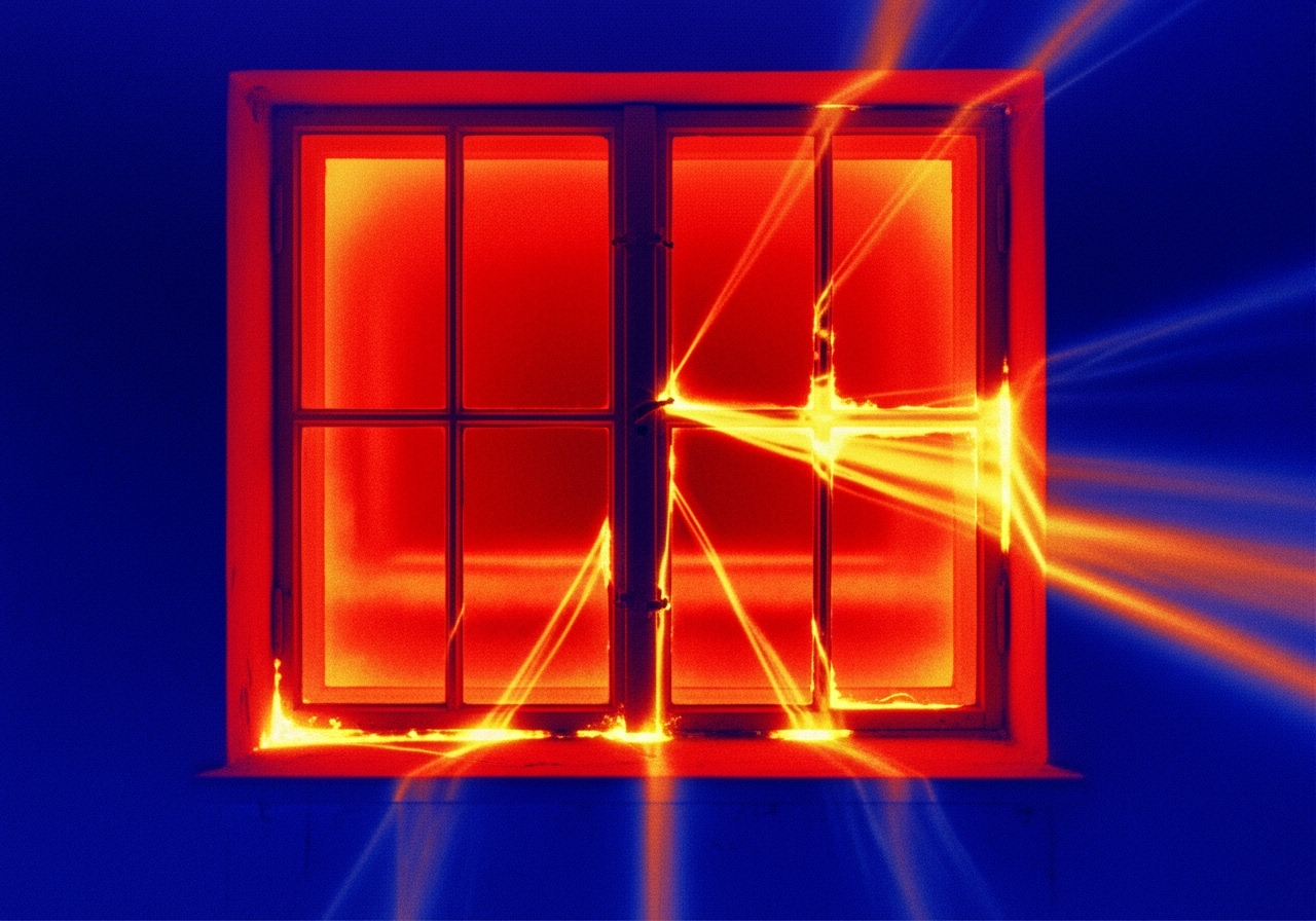 thermal camera showing heat loss through an old window - save energy windows