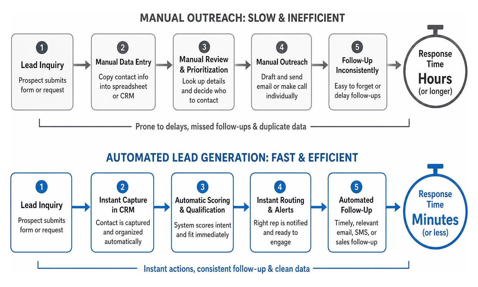 Manual outreach vs automated lead generation speed and efficiency comparison