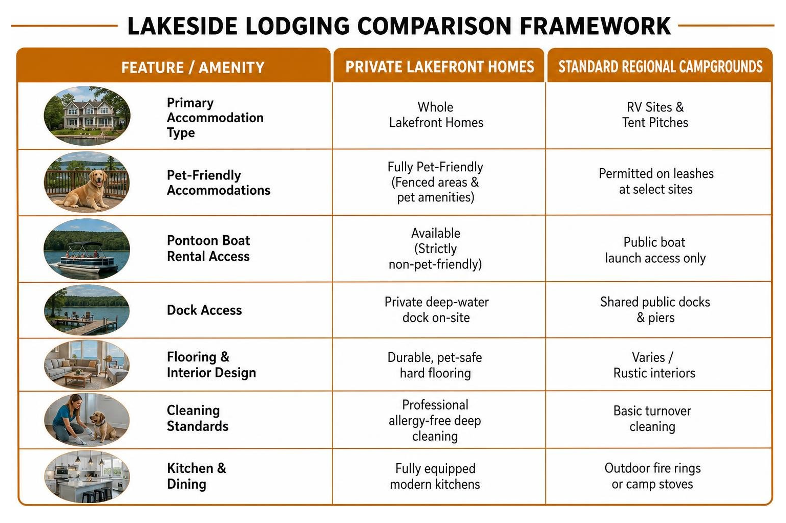 Lakeside lodging comparison framework