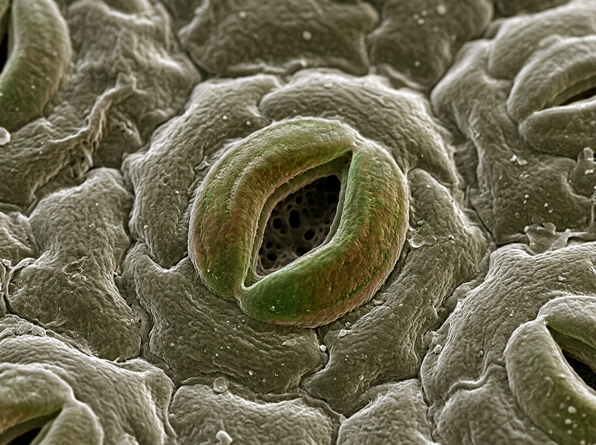 Microscopic view of plant stomata opening to exchange gases - air purifier plants for office Microscopic view of plant stomata opening to exchange gases - air purifier plants for office