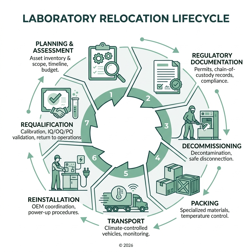 Lab relocation lifecycle from planning through requalification and return to operations - laboratory relocation services Lab relocation lifecycle from planning through requalification and return to operations - laboratory relocation services