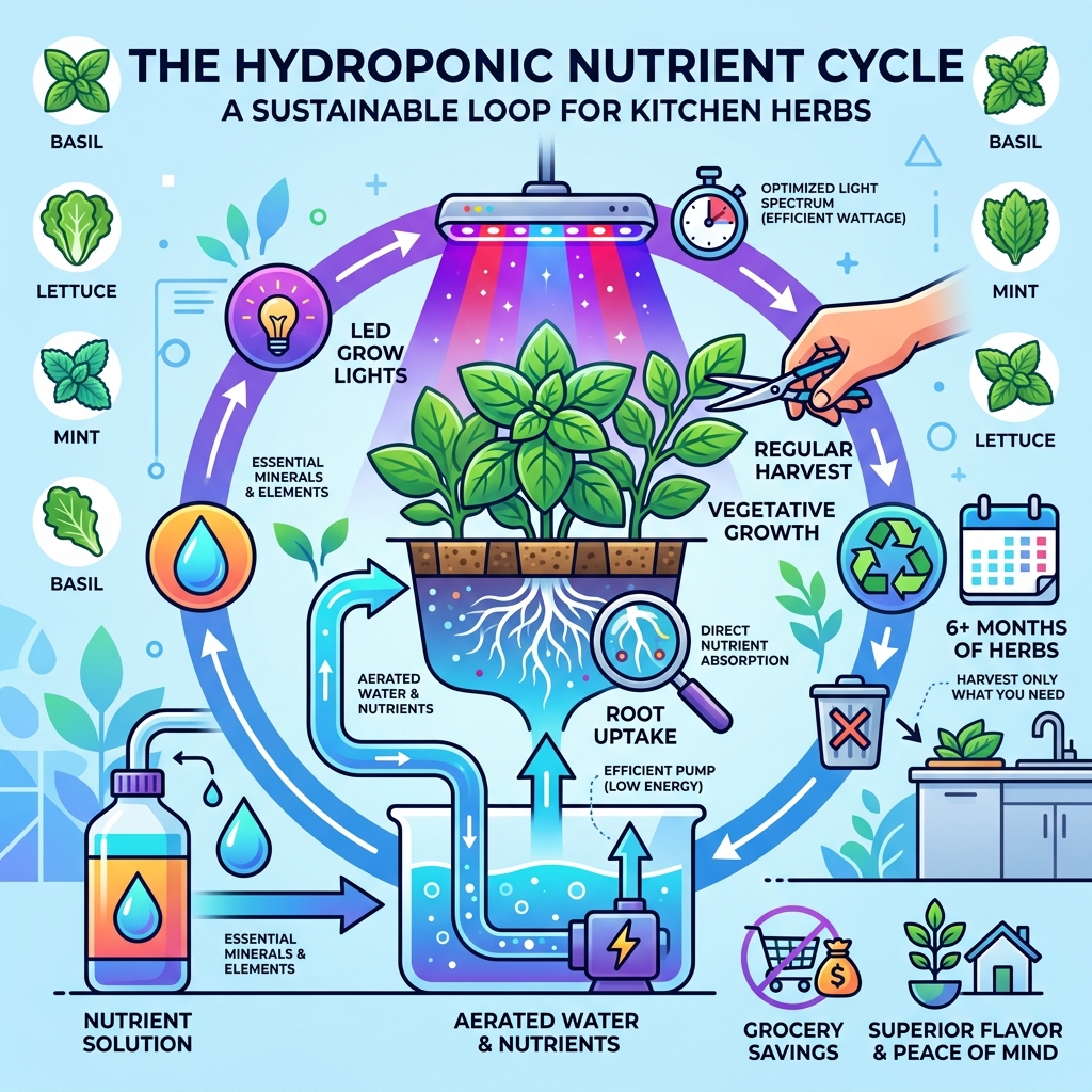 hydroponic nutrient cycle - kitchen herb garden hydroponic infographic 