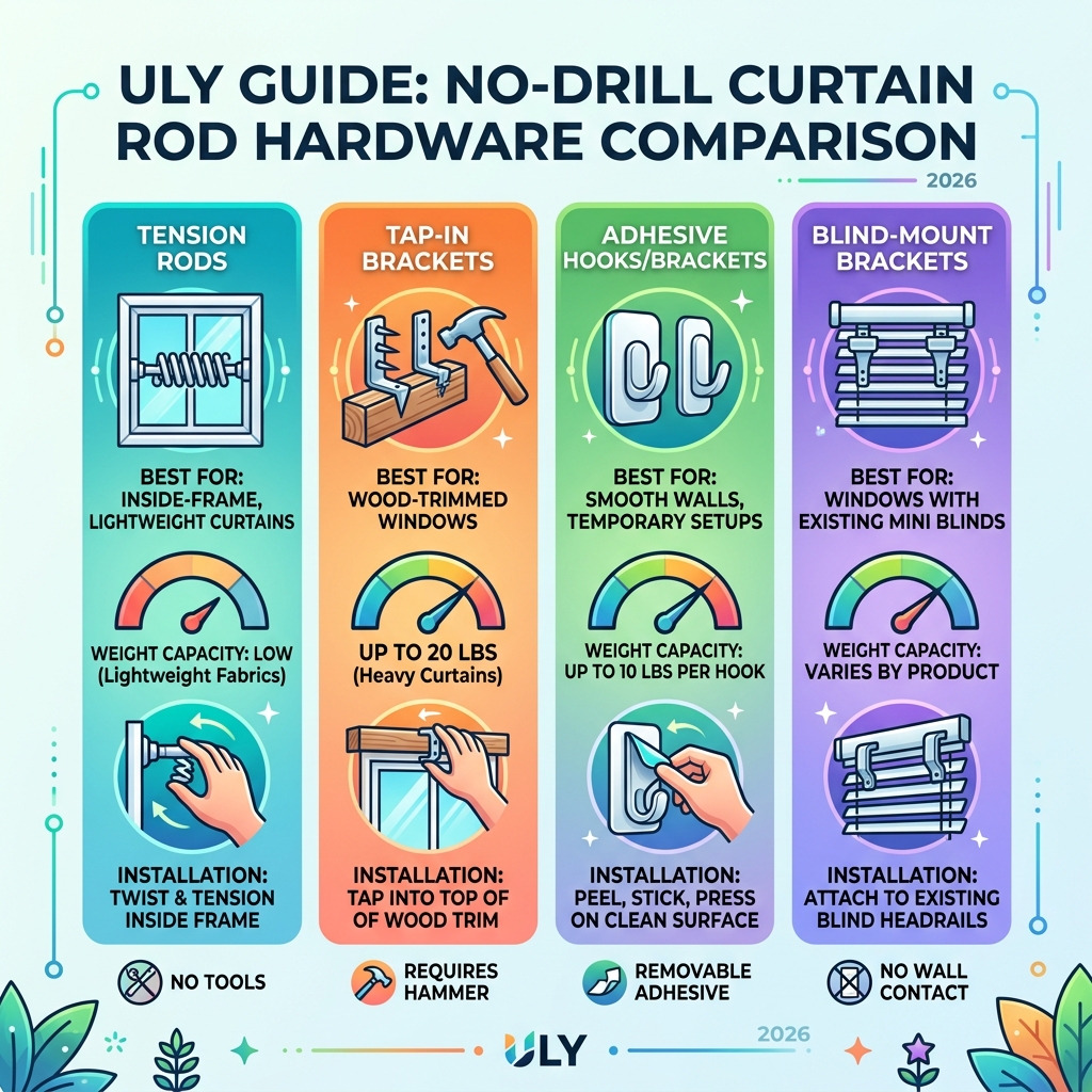 4 main types of no-drill curtain rod hardware with weight capacity and installation method comparison - no drill curtain 4 main types of no-drill curtain rod hardware with weight capacity and installation method comparison - no drill curtain