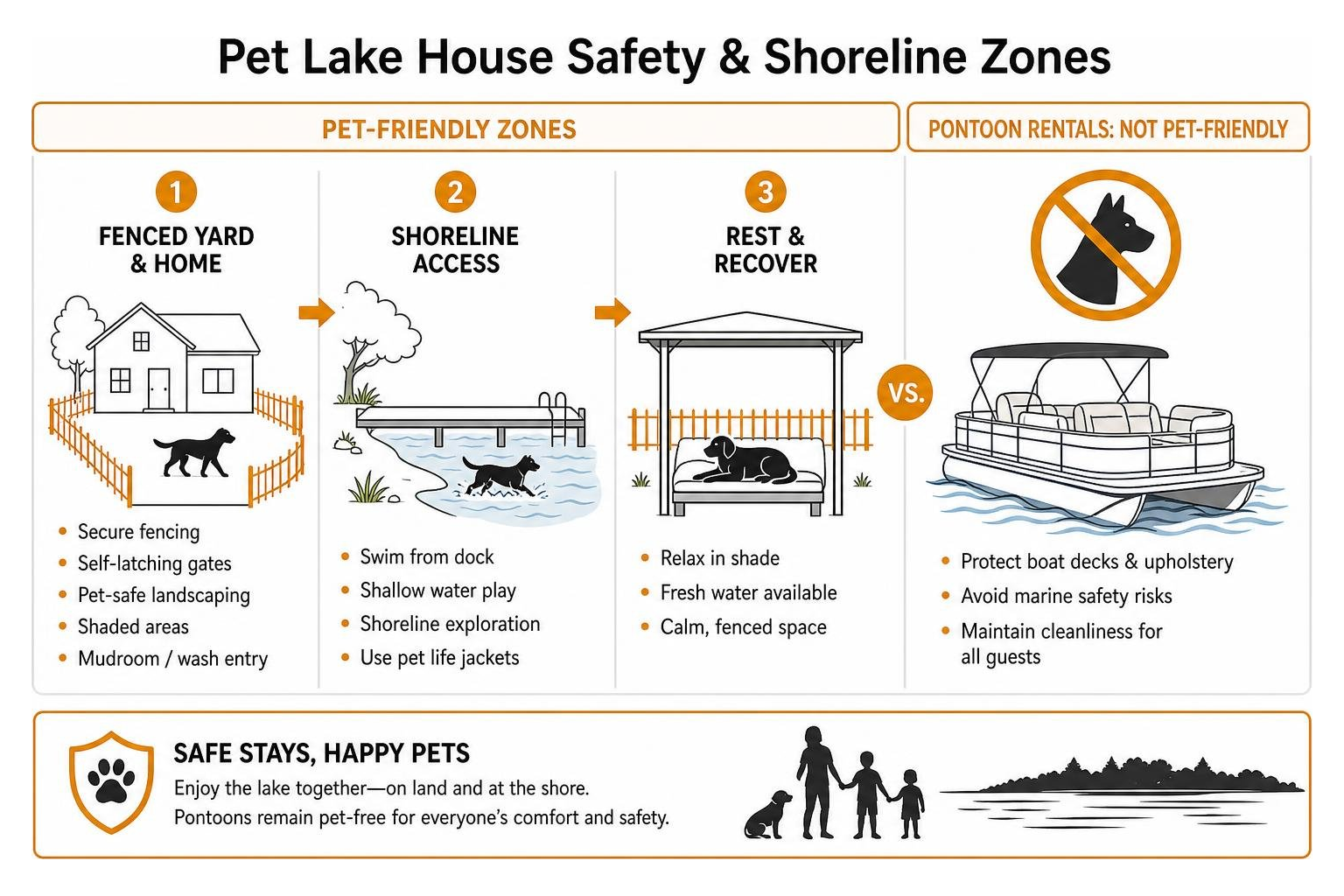 Pet lake house safety and shoreline zones diagram