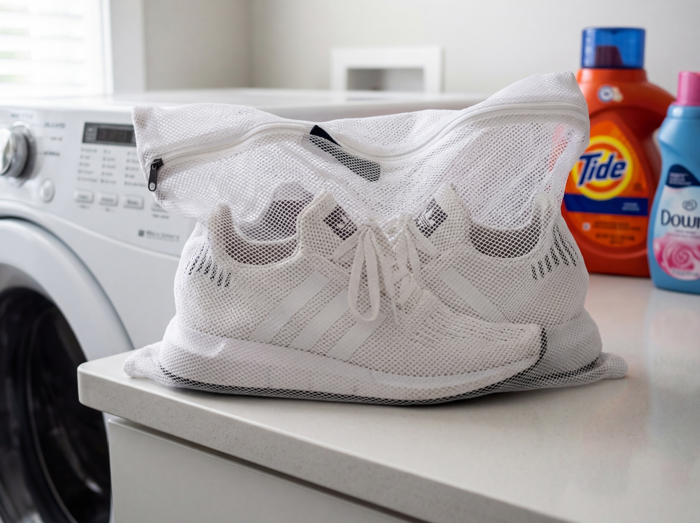 Adidas Swift Run sneakers in a mesh laundry bag ready for wash - can you wash adidas swift run Adidas Swift Run sneakers in a mesh laundry bag ready for wash - can you wash adidas swift run