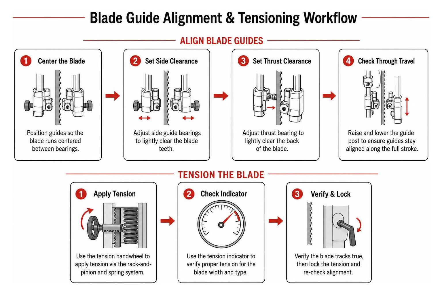 blade guide alignment and tensioning workflow blade guide alignment and tensioning workflow