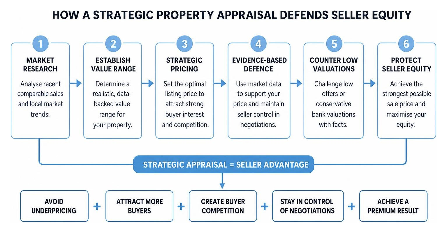 Diagram showing how a strategic property appraisal defends seller equity