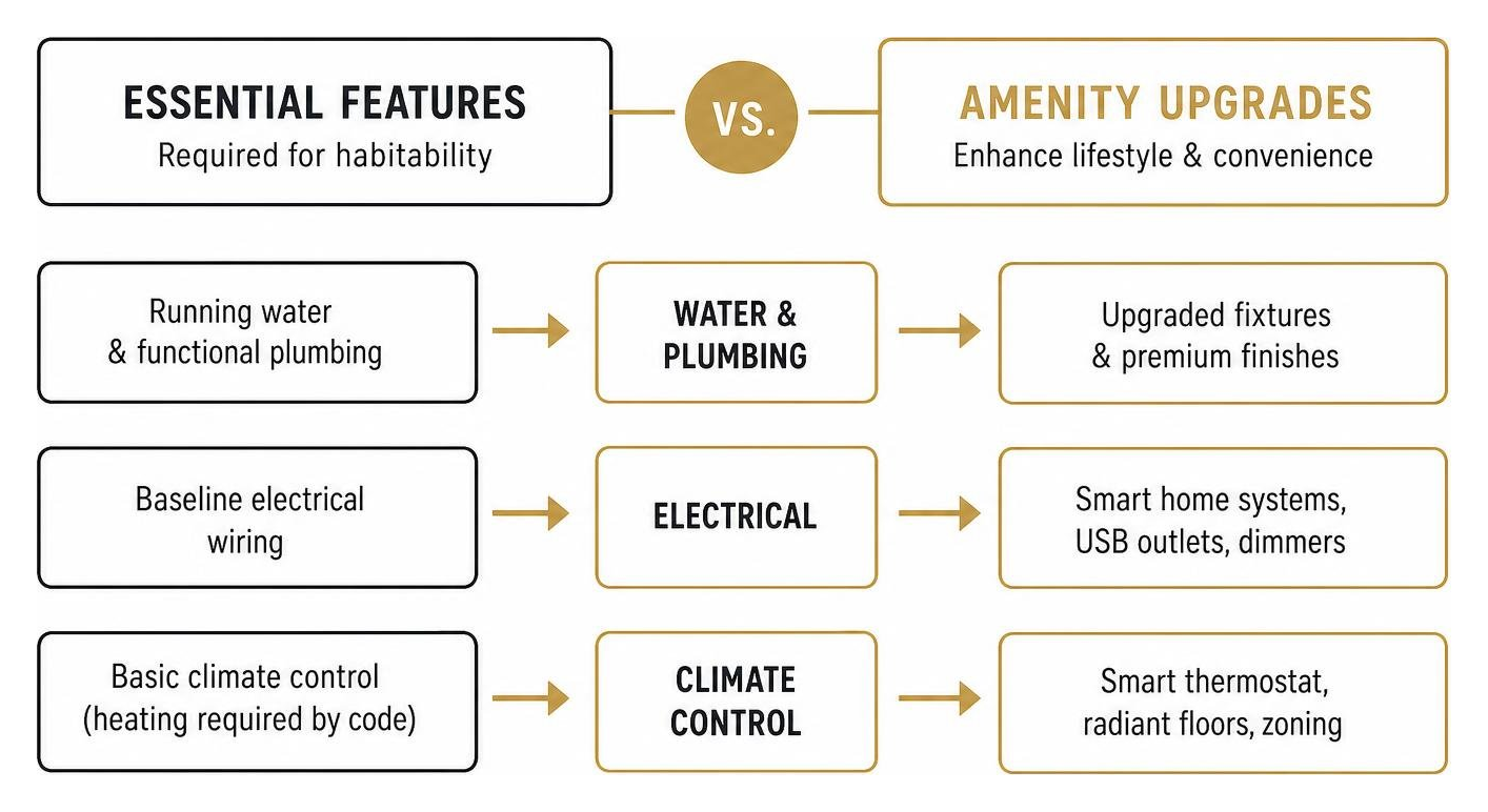Essential features versus amenity upgrades timeline