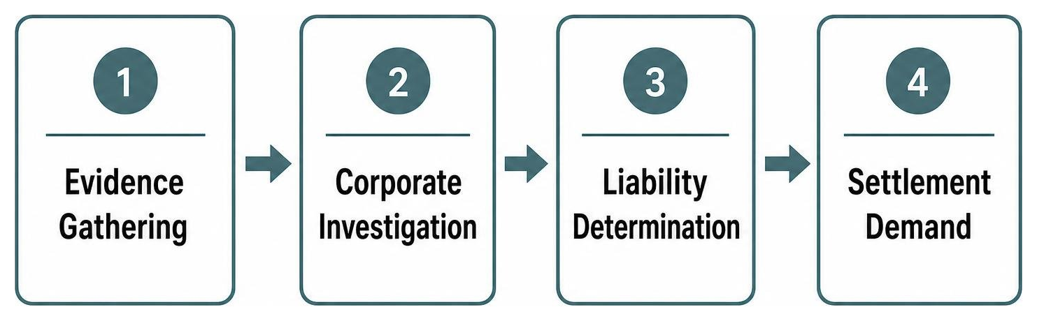 Process of commercial truck accident claim: evidence gathering, corporate investigation, liability determination, settlement Process of commercial truck accident claim: evidence gathering, corporate investigation, liability determination, settlement