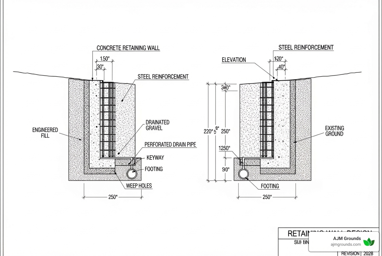 engineer's blueprint for a retaining wall design - Residential retaining walls
