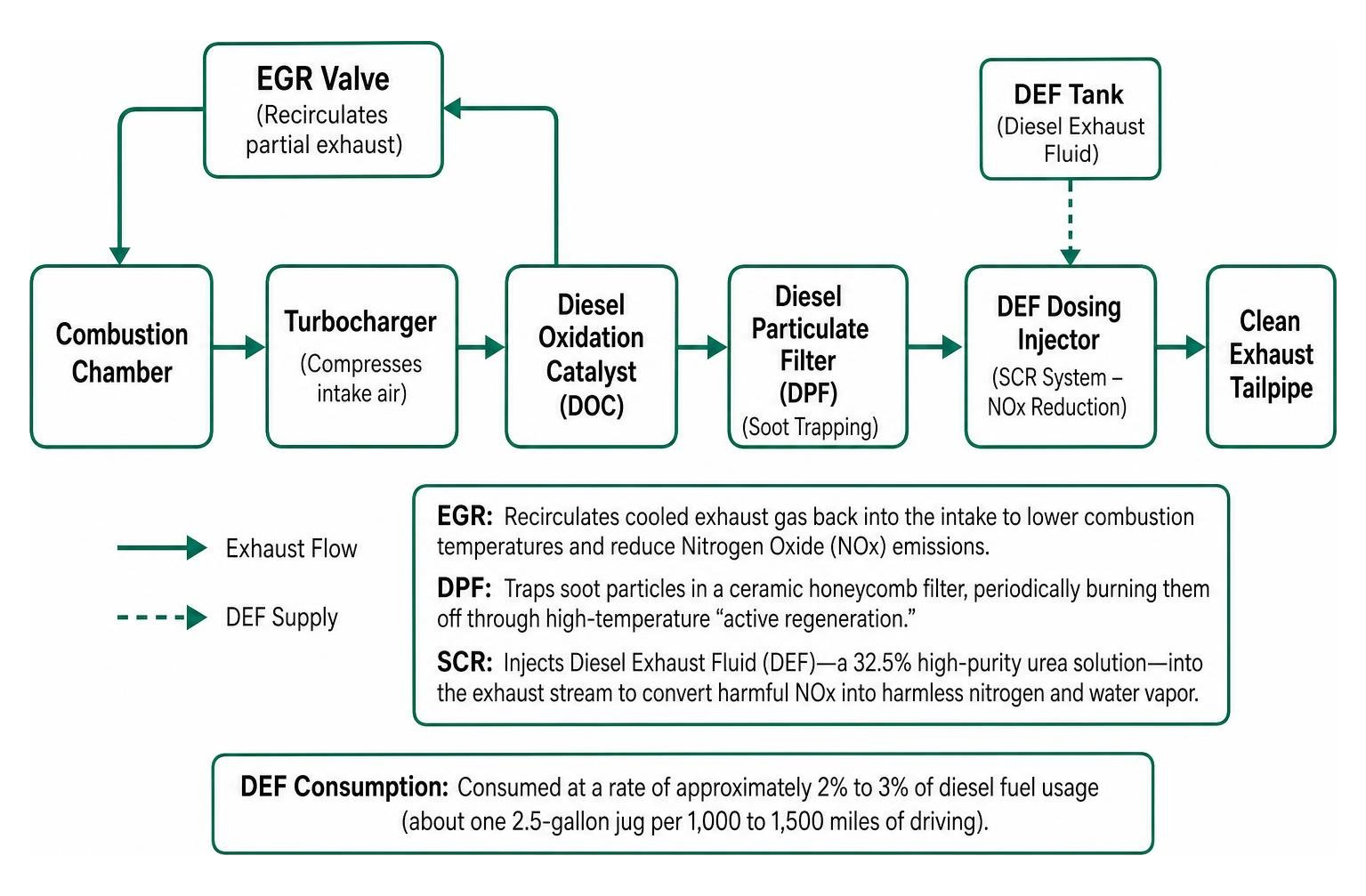 Modern diesel emissions aftertreatment flowchart