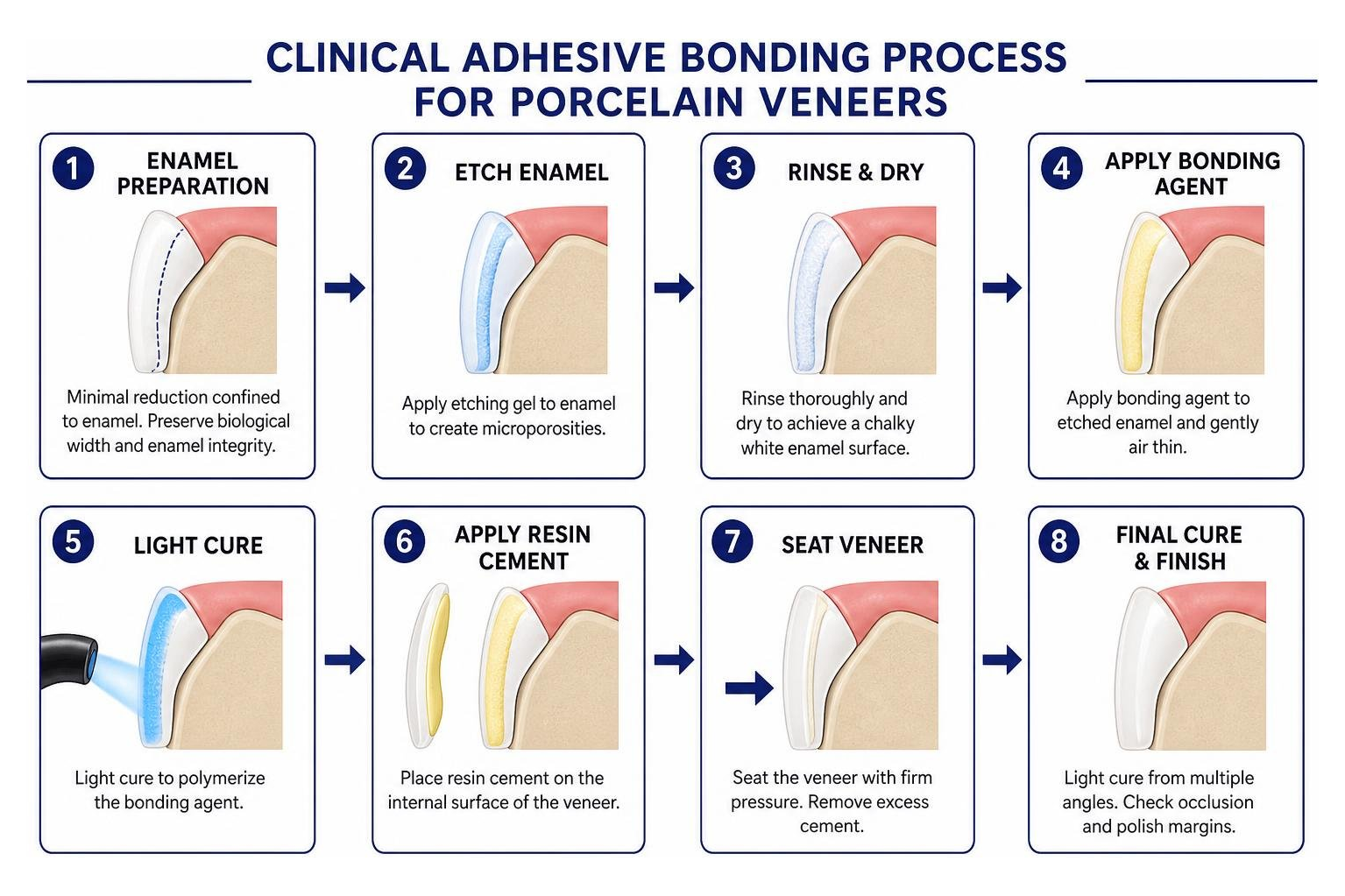 Flowchart of the clinical adhesive bonding process for porcelain veneers