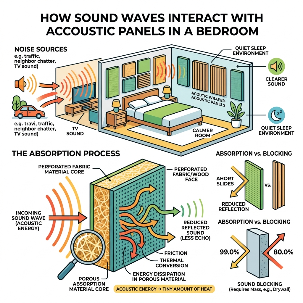 How sound waves interact with porous acoustic panel materials in a bedroom setting - sound absorbing bedroom panels How sound waves interact with porous acoustic panel materials in a bedroom setting - sound absorbing bedroom panels