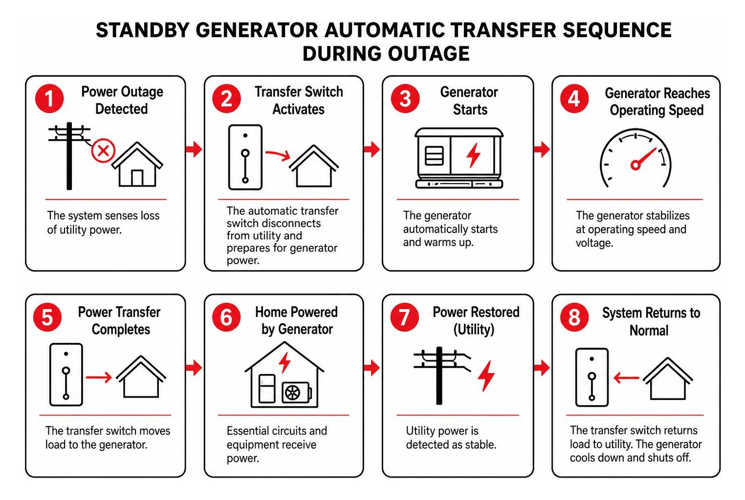 standby generator automatic transfer sequence during outage
