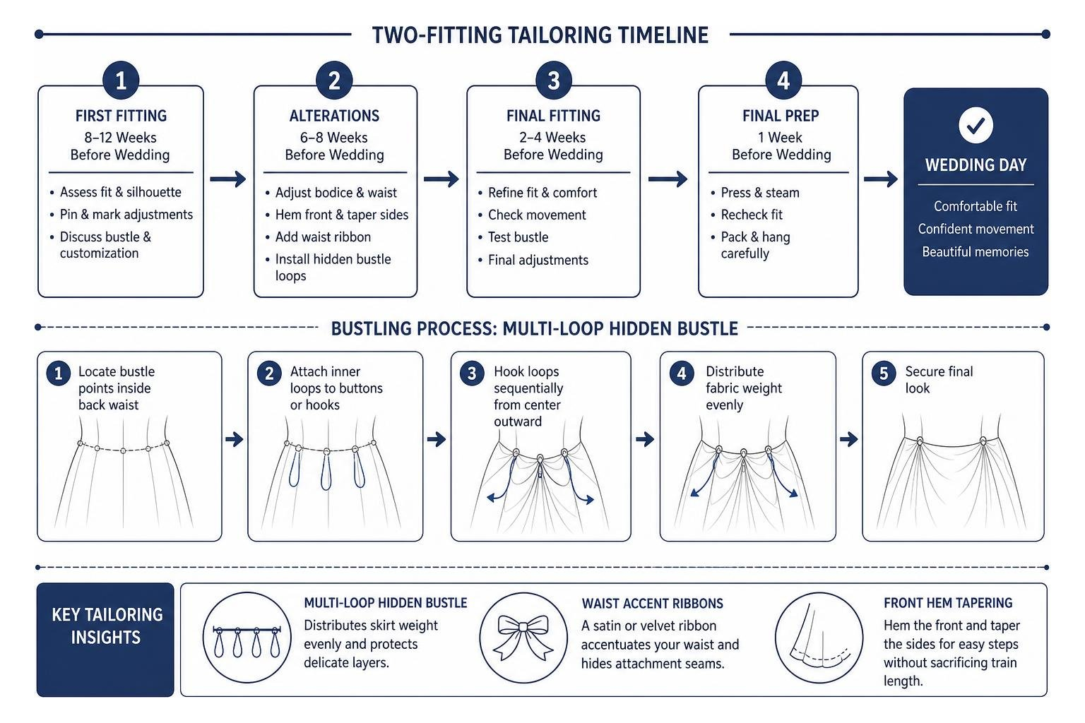 Two-stage tailoring timeline and bustling process diagram Two-stage tailoring timeline and bustling process diagram