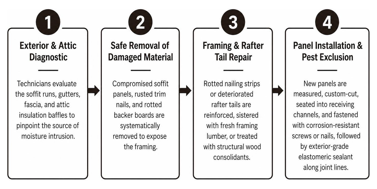 Professional four-step soffit repair and restoration process