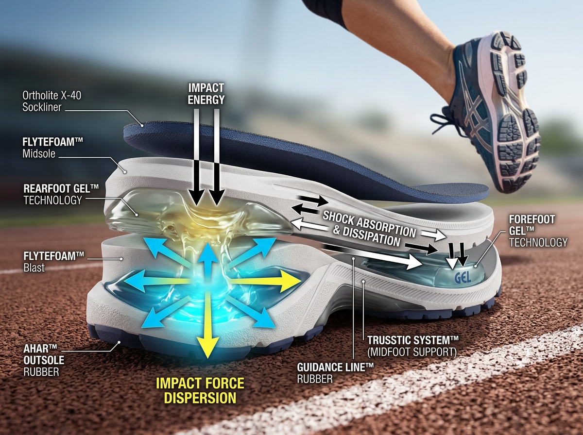 GEL technology cross-section showing plasma-like consistency for impact dispersion - best asics shoes for standing all day