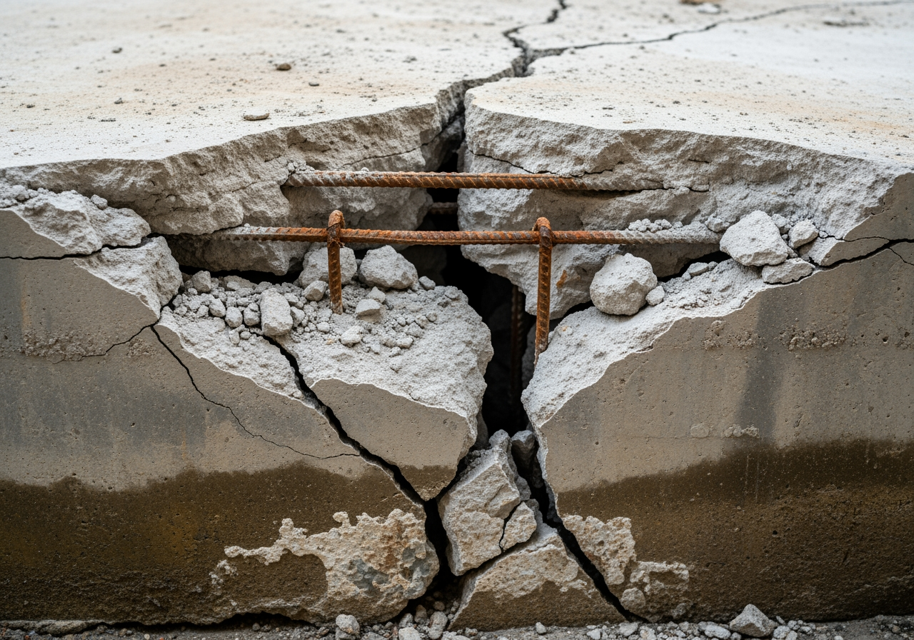 cracked concrete foundation before repair - home renovation