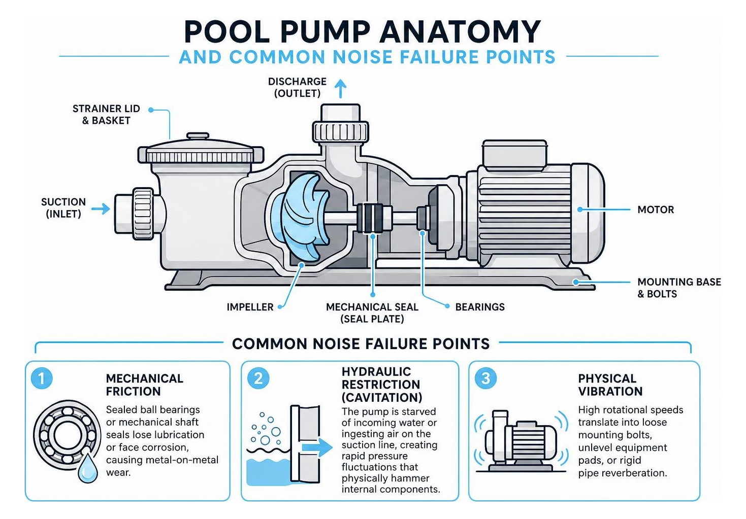 pool pump anatomy and common noise failure points pool pump anatomy and common noise failure points