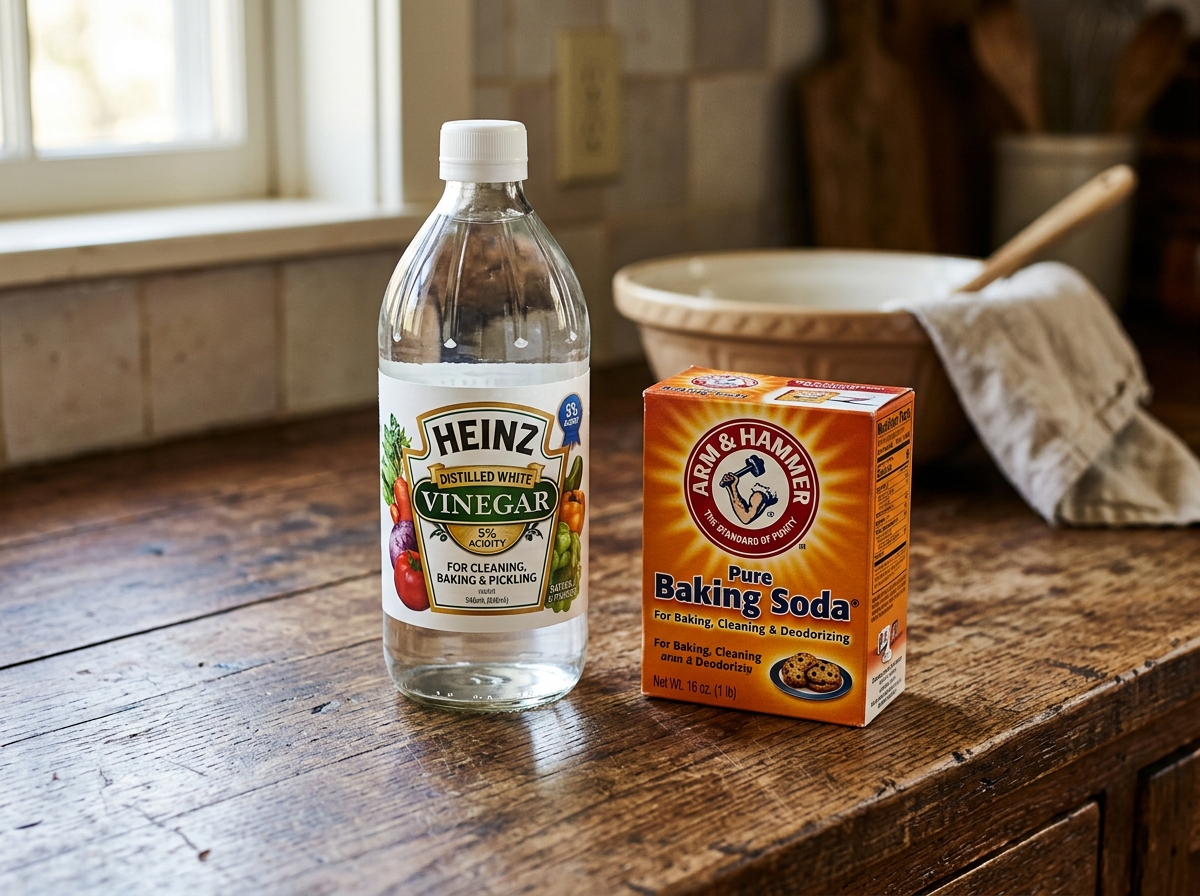 White vinegar and baking soda on a wooden counter - baking soda vinegar mold White vinegar and baking soda on a wooden counter - baking soda vinegar mold