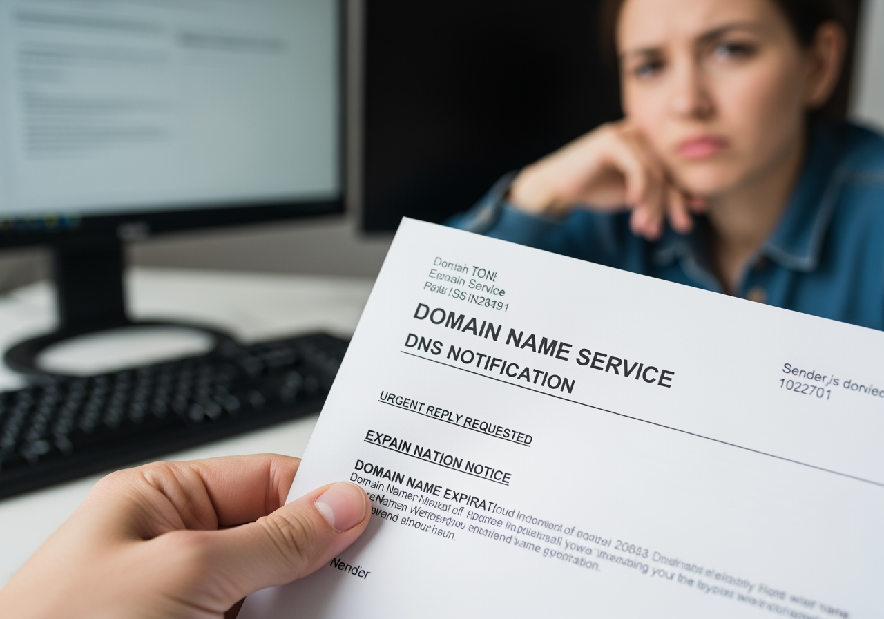 WHOIS lookup website interface - domain name services letter scam