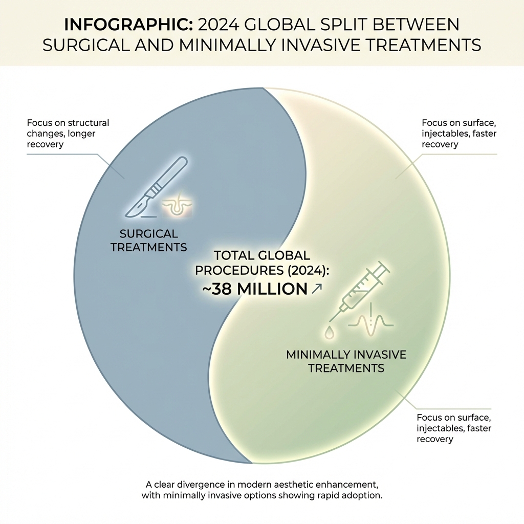 Infographic: 2024 Global Split Between Surgical and Minimally Invasive Treatments - cosmetic surgery trends infographic 