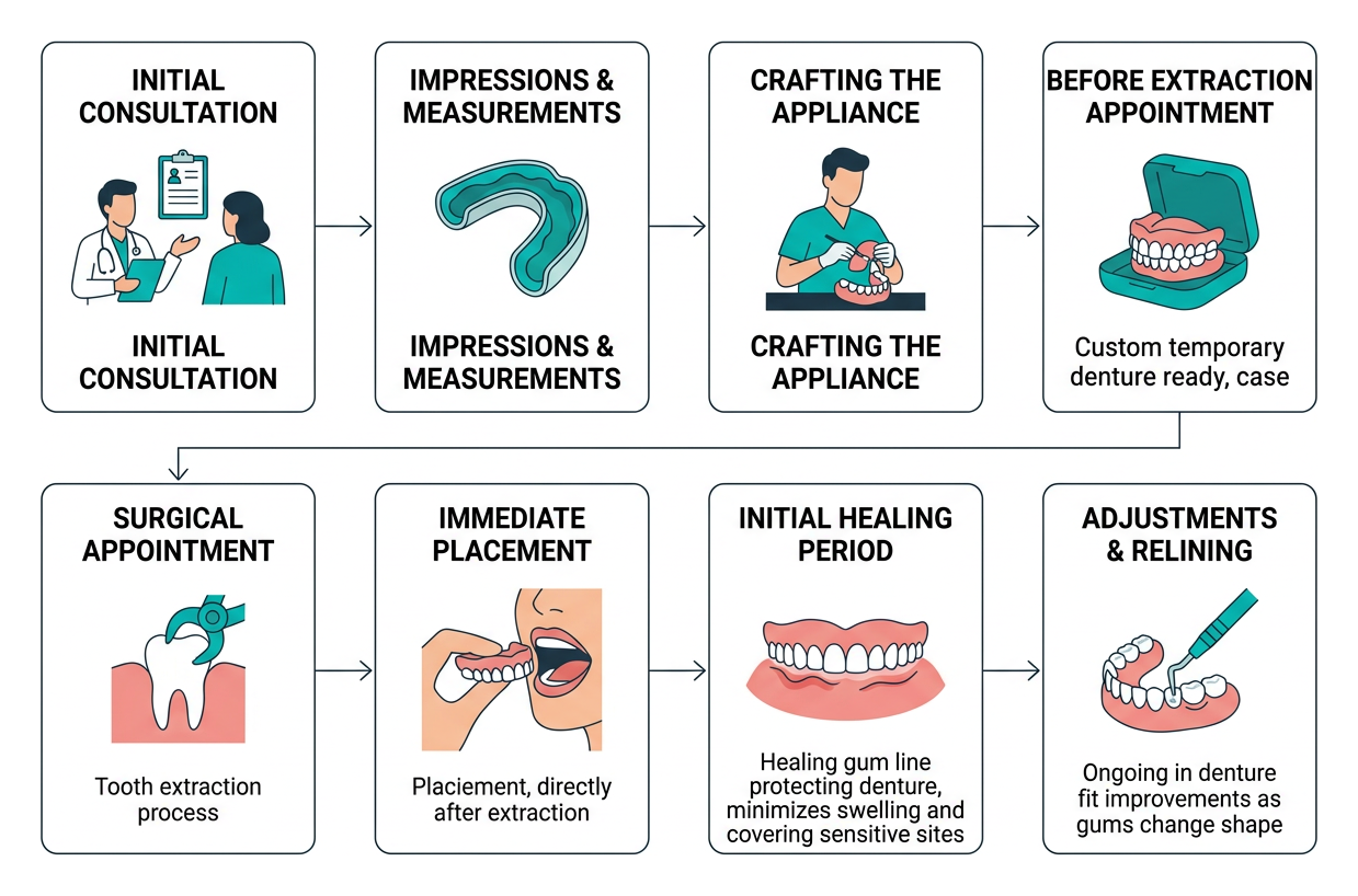 Step by step process of crafting and fitting an immediate dental appliance Step by step process of crafting and fitting an immediate dental appliance