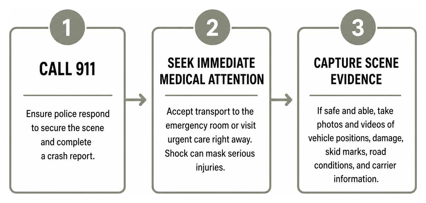 Steps to take immediately following a commercial truck wreck Steps to take immediately following a commercial truck wreck