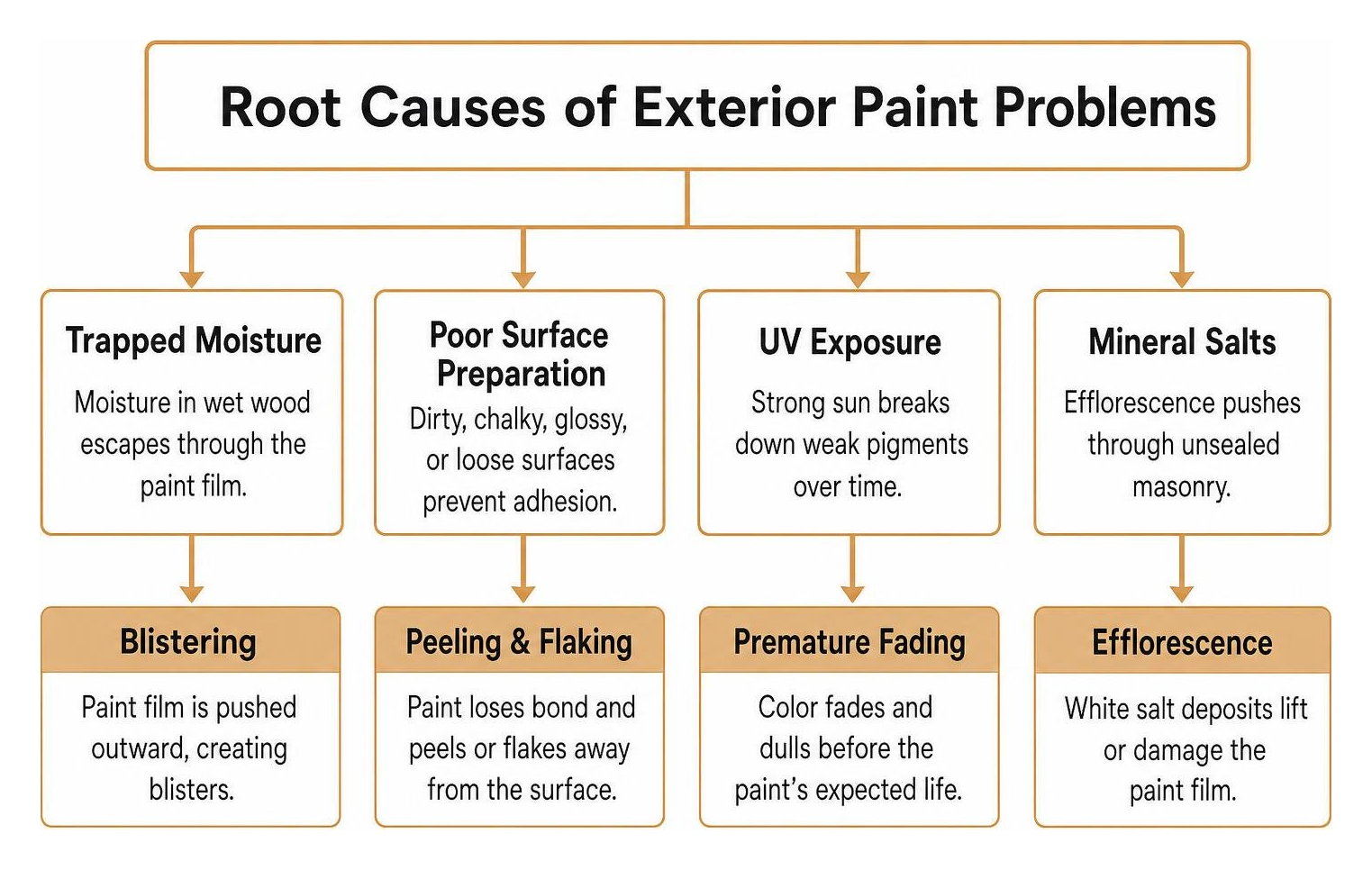 Root causes of exterior paint blistering, peeling, and chalking Root causes of exterior paint blistering, peeling, and chalking