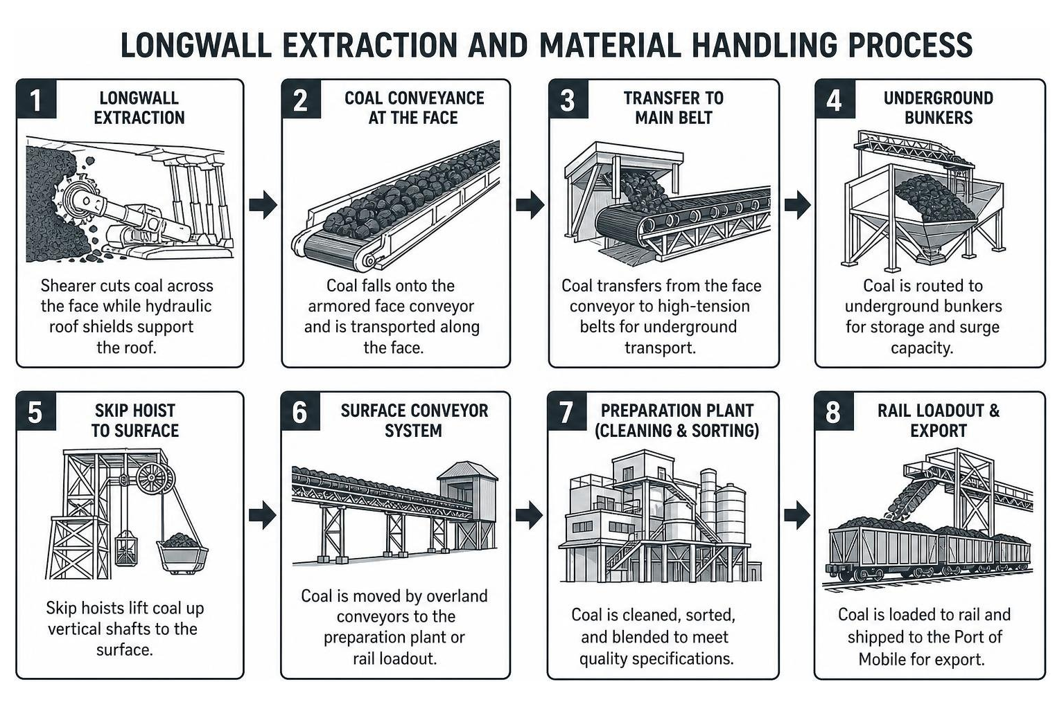 Longwall extraction and material handling process Longwall extraction and material handling process