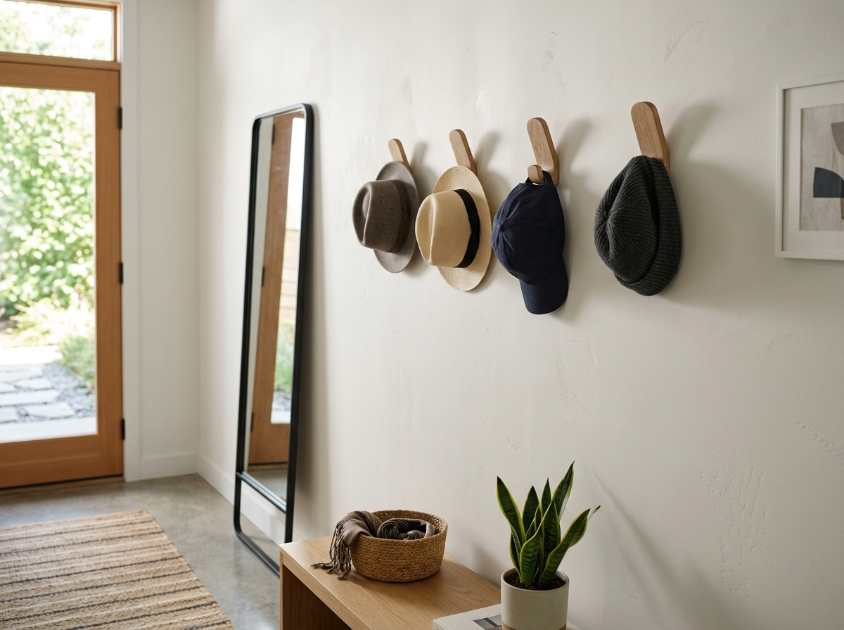 minimalist hat hooks in a modern entryway - adhesive wall hooks for hats minimalist hat hooks in a modern entryway - adhesive wall hooks for hats