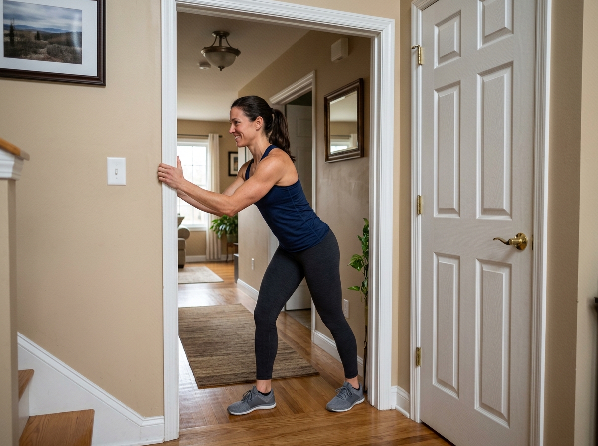 person performing a home arm workout - bicep curls without weights