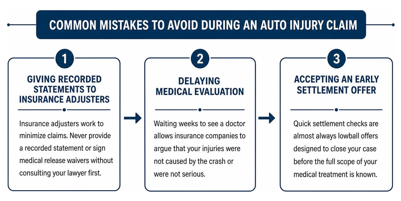 Common mistakes to avoid during an auto injury claim Common mistakes to avoid during an auto injury claim