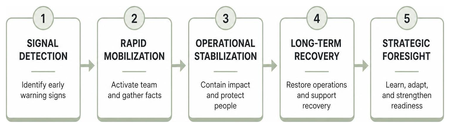 Diagram illustrating signal detection, mobilization, stabilization, recovery, and foresight