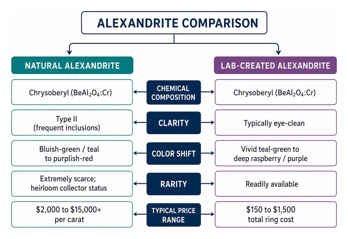 natural vs lab-created alexandrite comparison flowchart natural vs lab-created alexandrite comparison flowchart