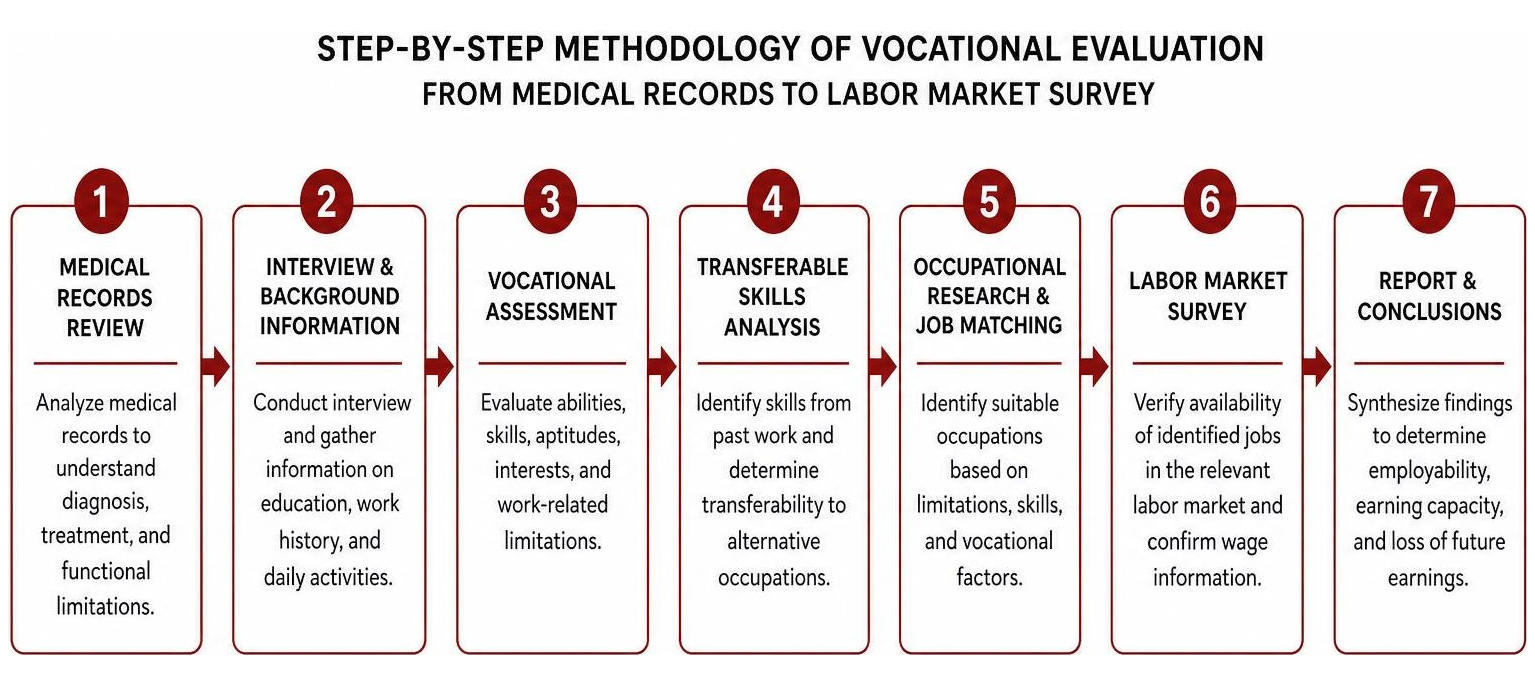 Step-by-step methodology of vocational evaluation from medical records to labor market survey Step-by-step methodology of vocational evaluation from medical records to labor market survey