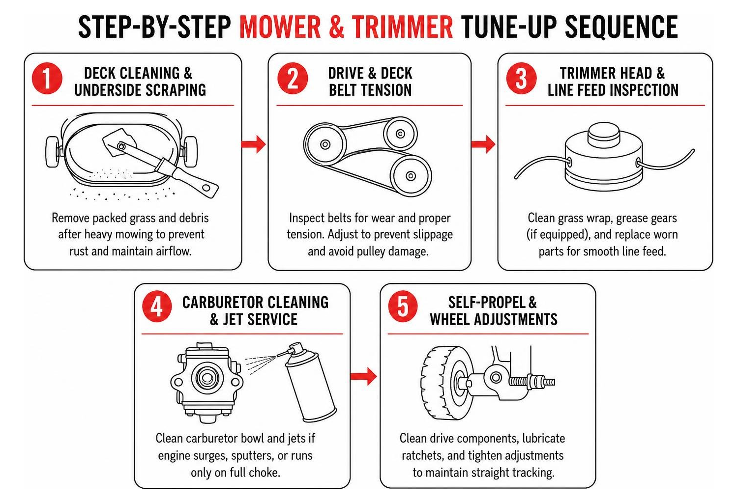 Step by step mower and trimmer tune up sequence Step by step mower and trimmer tune up sequence
