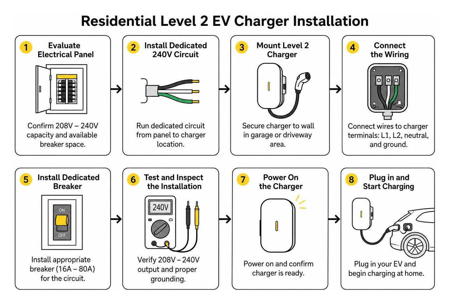 process diagram of residential Level 2 EV charger installation process diagram of residential Level 2 EV charger installation