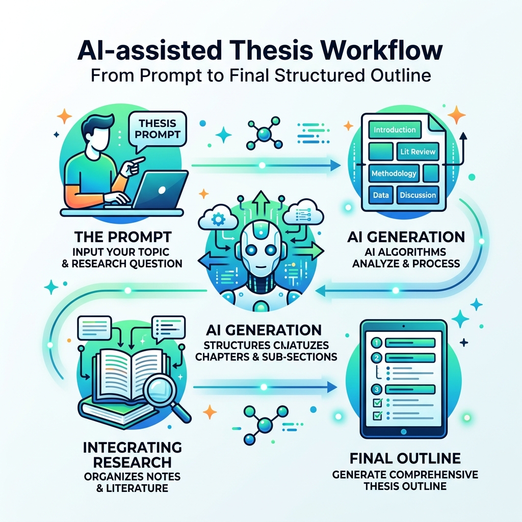 AI-assisted thesis workflow from prompt to final structured outline infographic - ai thesis outline generator infographic AI-assisted thesis workflow from prompt to final structured outline infographic - ai thesis outline generator infographic