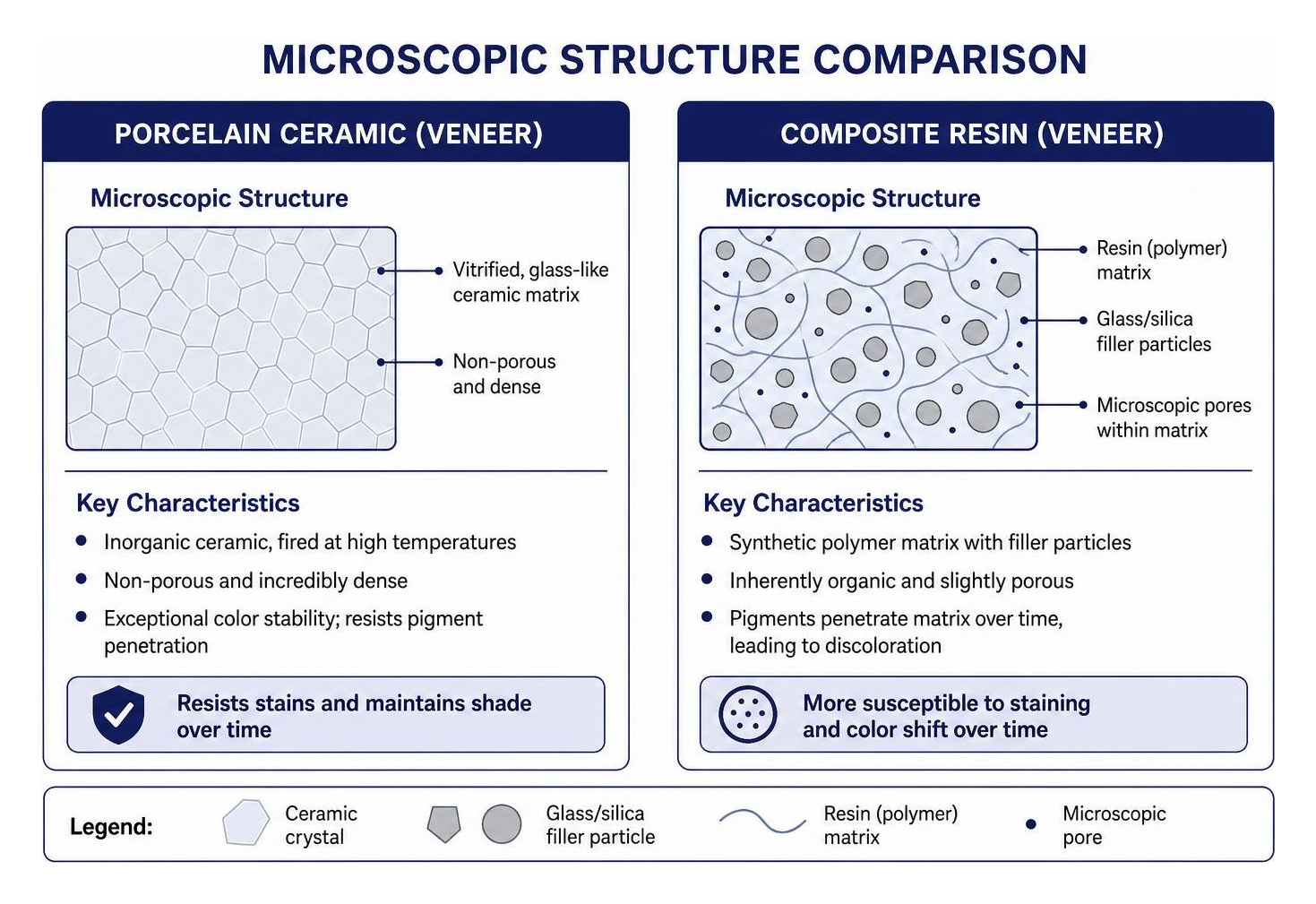 porcelain ceramic versus composite resin microscopic structure diagram