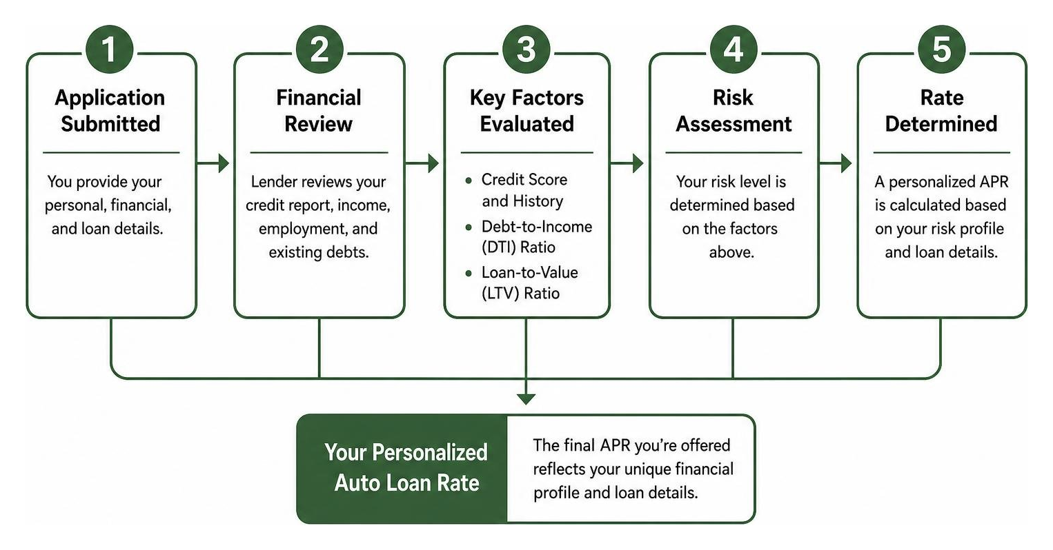 How lenders calculate your personalized auto loan rate process diagram