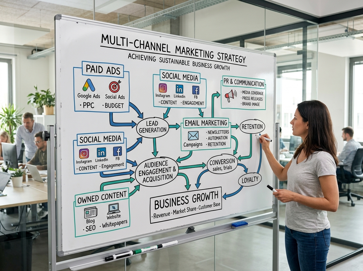 multi-channel strategy showing how different marketing tactics work together - integrated communications agency