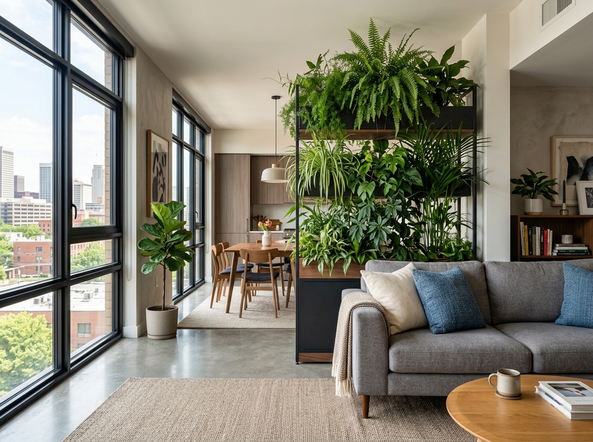 Tall planter used as a room divider - tall narrow planter indoor